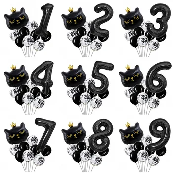 1-й 1 2 3 4 5 6 7 8 9-летний Номер с Днем рождения, Фольгированные воздушные шары, украшение для первой вечеринки для девочек, товары для кошек и животных Globos
