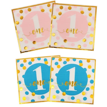 10шт Голубых розовых бумажных салфеток с годовалым принтом Baby 1st Happy Birthday Party Принадлежности для украшения детского душа