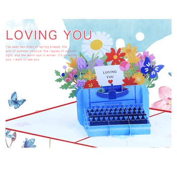3D Пишущая Машинка Love's Всплывающая Поздравительная Открытка с Конвертом на День Святого Валентина Приглашение На Свадьбу Любовнику Жене Юбилей Подарок на День рождения