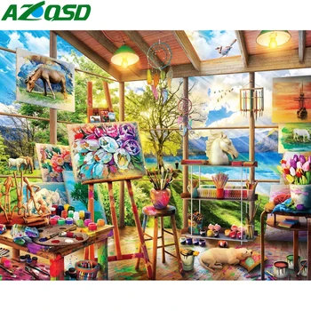 AZQSD Картина по номерам Пейзаж Картина маслом по номерам Набор Животное Лошадь Рисунок на холсте Цветок Украшение дома Подарок