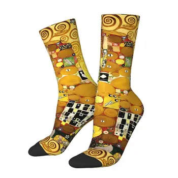 Забавный Сумасшедший Носок для Мужчин The Embrace Hip Hop Vintage Gustav Klimt Patting Art Счастливый Дышащий Носок С Принтом Boys Crew
