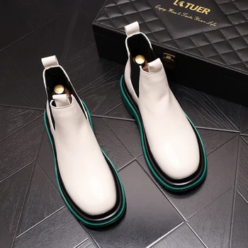 Мужские ботинки Челси для отдыха в британском стиле, брендовая дизайнерская черно-белая обувь, платье для вечеринки и банкета, оригинальные кожаные ботильоны botas hombre