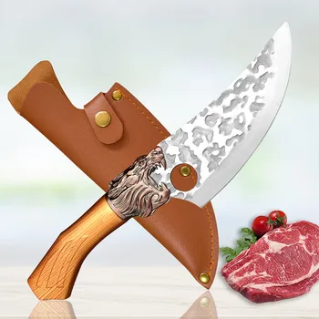 Новый Мясницкий нож ручной ковки Кухонные ножи из нержавеющей стали для нарезки рыбы, мяса, нож для разделки мяса с отверстием для пальца, Обвалочный нож