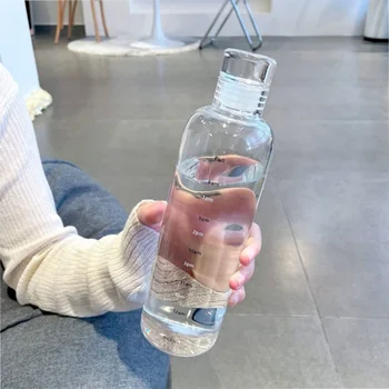 Прозрачная Бутылка для Воды со Шкалой Времени, Креативная Герметичная Пластиковая Чашка для Напитков Большой Емкости, Устойчивая к Падениям, для Альпинистских Путешествий, Новая